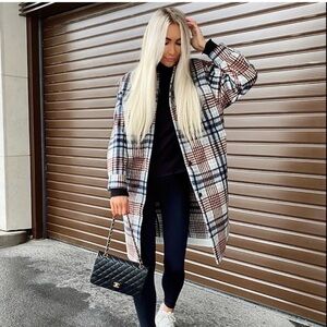 Zara Checkered Coat in Brown and Gray